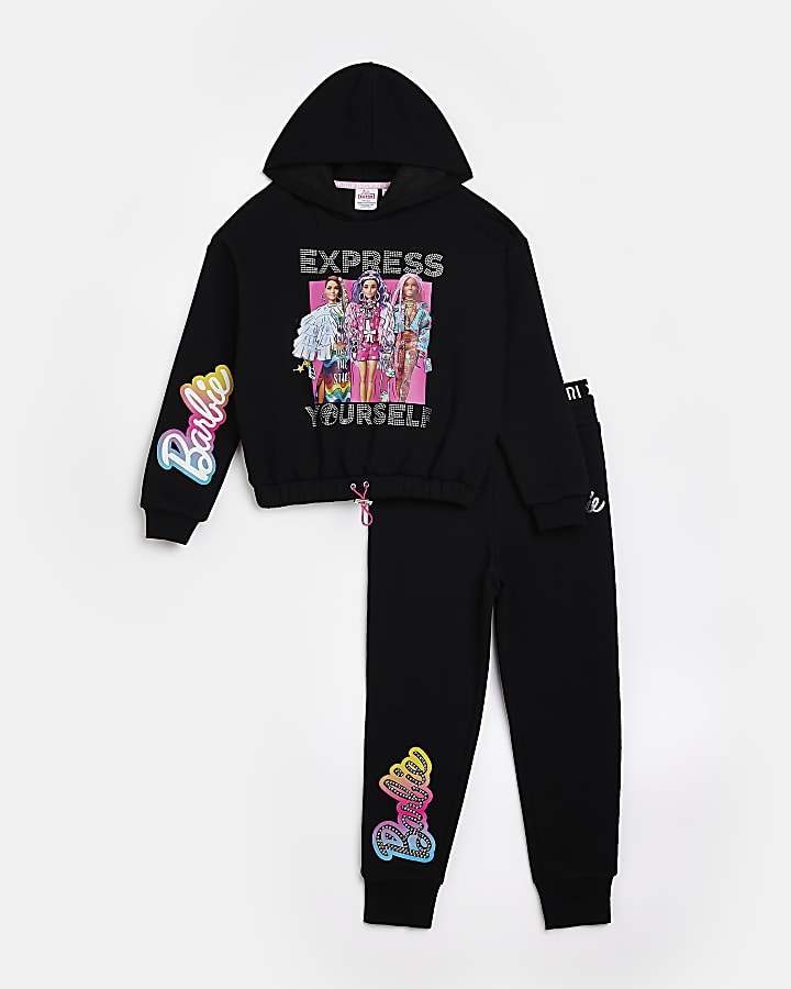 Girls Black RI x Barbie hoodie outfit