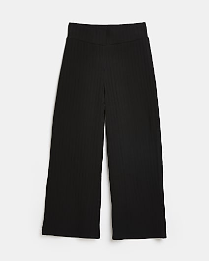 Girls black ribbed cosy wide leg trousers
