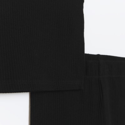 Girls black ribbed tank and leggings outfit