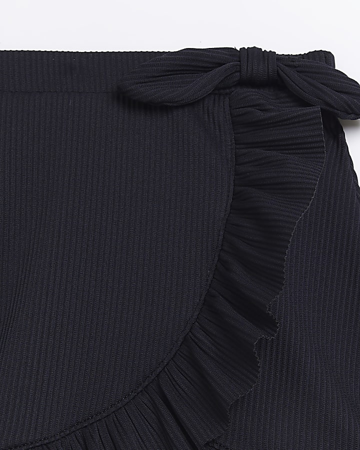 Girls black Ribbed Wrap Swim Skirt
