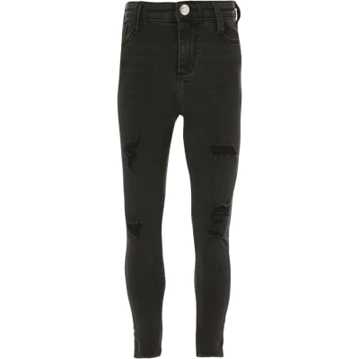 girls black skinny ripped jeans