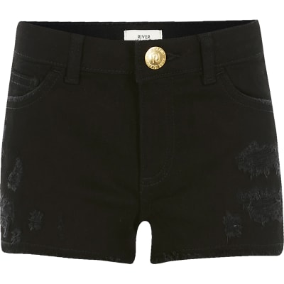 girls black ripped shorts