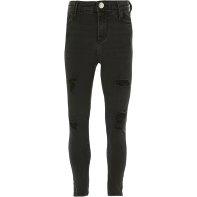 mid rise black ripped skinny jeans