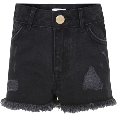 Girls black ripped shorts River Island