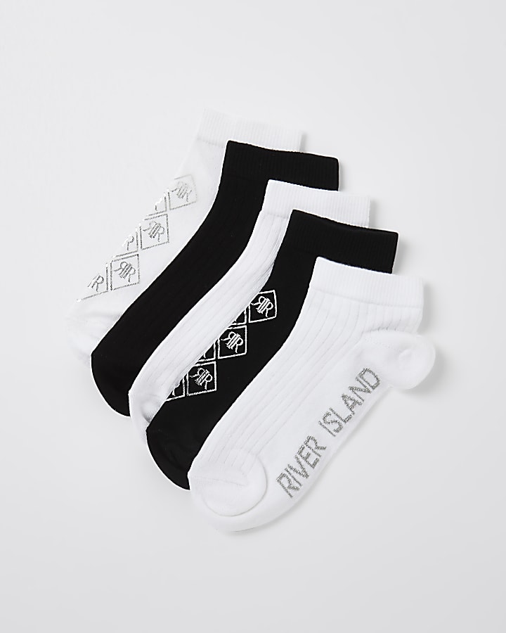 Girls black RIR foil logo socks 5 pack