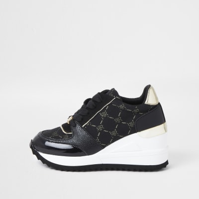 river island black and gold trainers