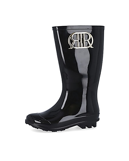 360 degree animation of product Girls black RIR wellie boots frame-2