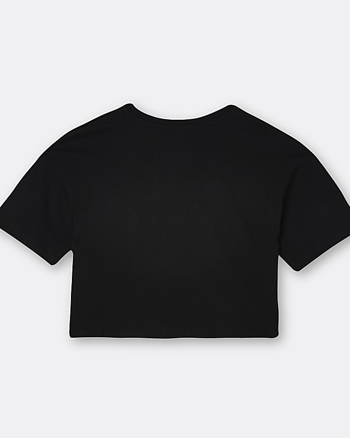 Girls black RR chest print t-shirt