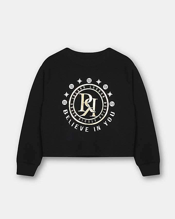 Girls black RR print sweatshirt