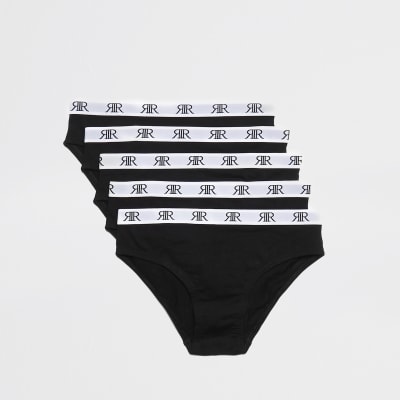 Girls black 'RR' waistband briefs 5 pack | River Island