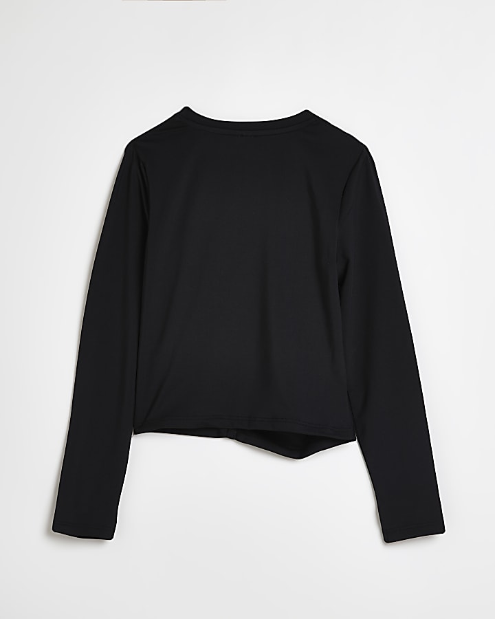 Girls black ruched long sleeve top