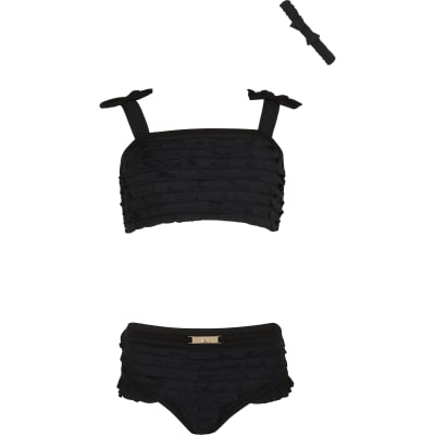 ruffle black bikini top