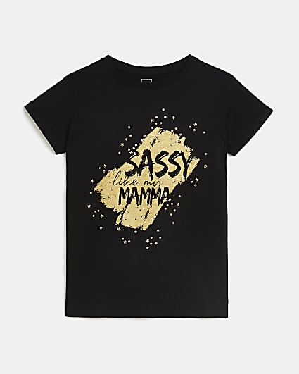 Girls black 'Sassy' foil print t-shirt