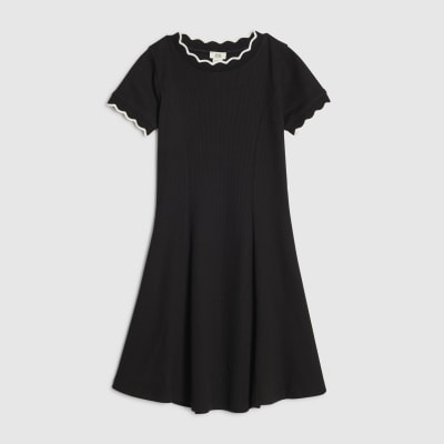 Girls Black Scallop Edge Fit And Flare Dress