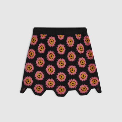 Girls Black Scallop Trim Crochet Skirt