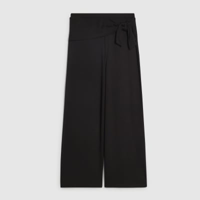 Girls Black Scarf Wrap Wide Leg Trousers