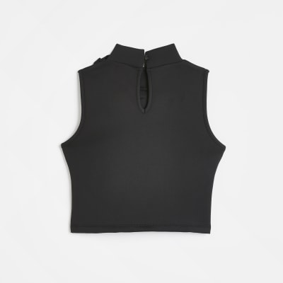 Girls black scuba corsage crop top