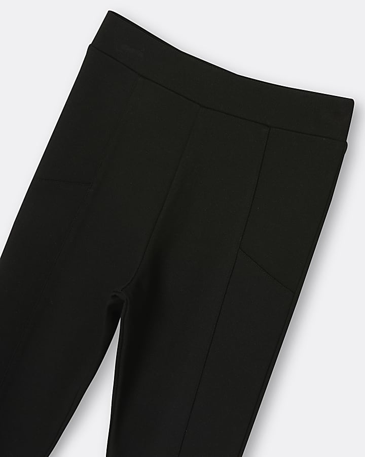 Girls black seam detail stirrup leggings
