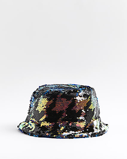Girls Black Sequin Bucket Hat