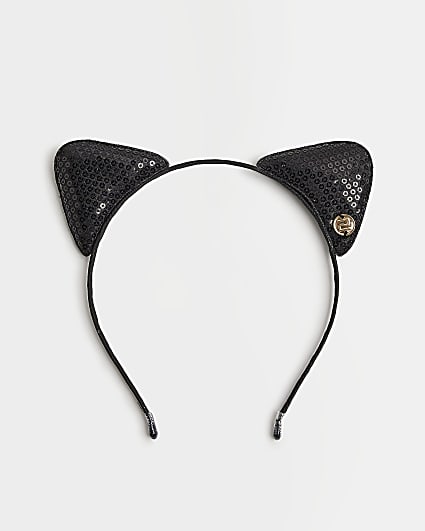 Girls Black Sequin Cat Ears Headband