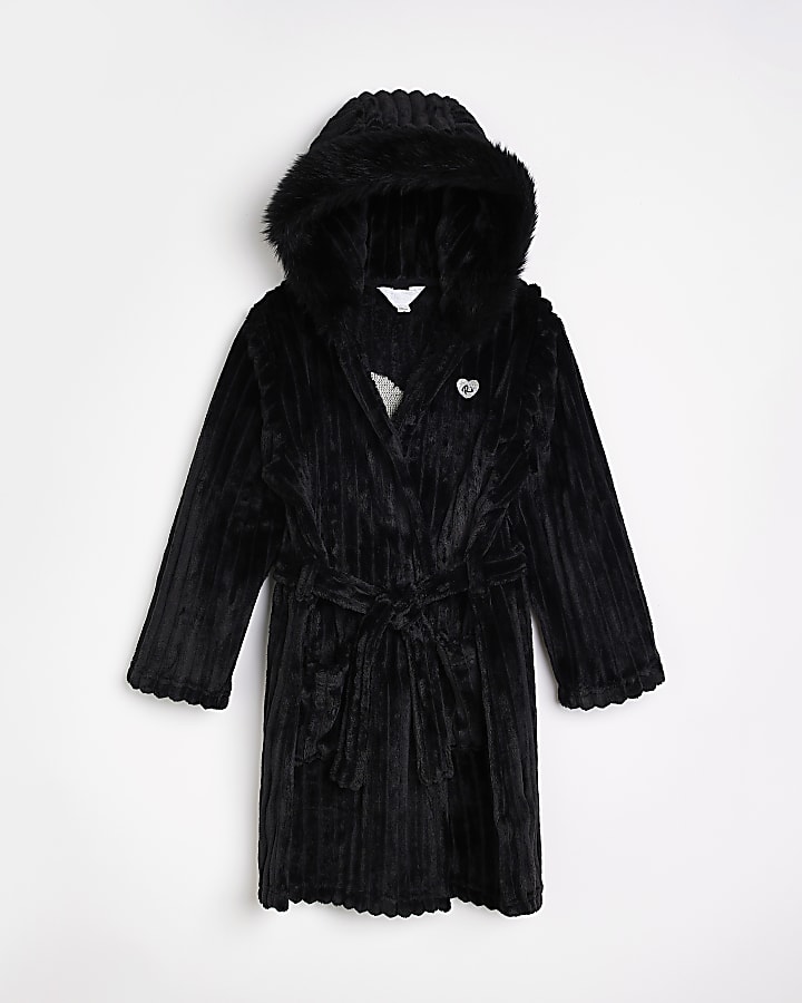Girls Black Sequin cosy rib Dressing Gown
