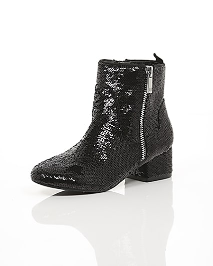 360 degree animation of product Girls black sequin embellished ankle boots frame-0