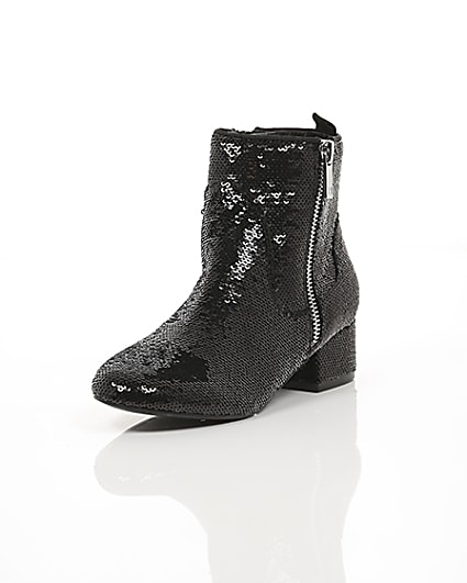 360 degree animation of product Girls black sequin embellished ankle boots frame-1