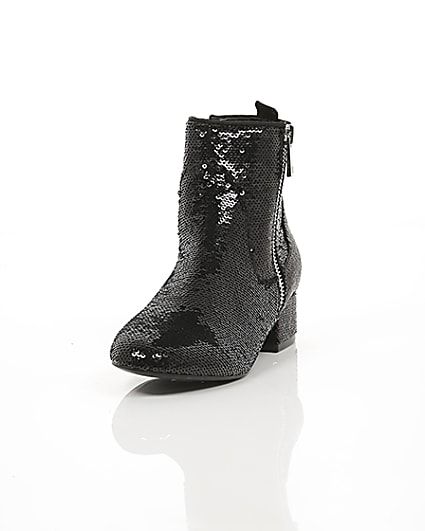 360 degree animation of product Girls black sequin embellished ankle boots frame-2