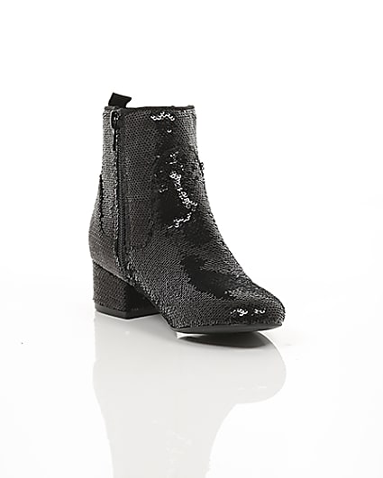 360 degree animation of product Girls black sequin embellished ankle boots frame-6