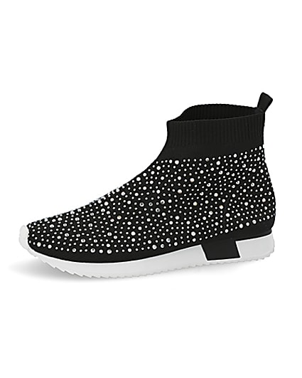 360 degree animation of product Girls black sequin embellished sock trainers frame-2