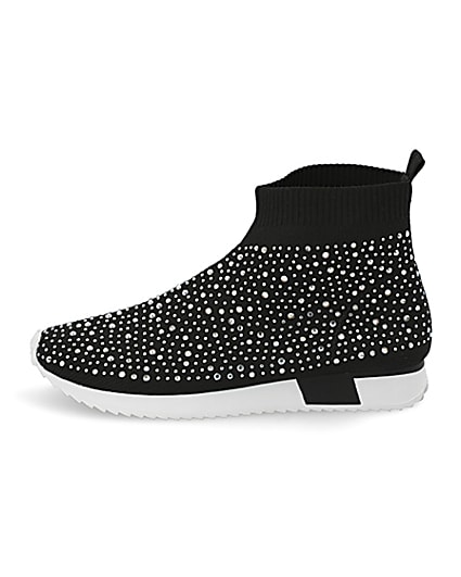 360 degree animation of product Girls black sequin embellished sock trainers frame-3