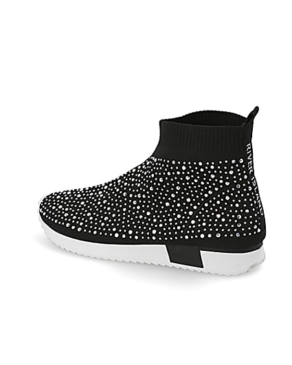 360 degree animation of product Girls black sequin embellished sock trainers frame-5