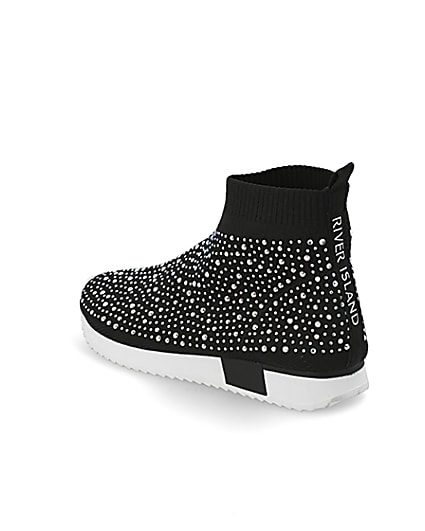 360 degree animation of product Girls black sequin embellished sock trainers frame-6