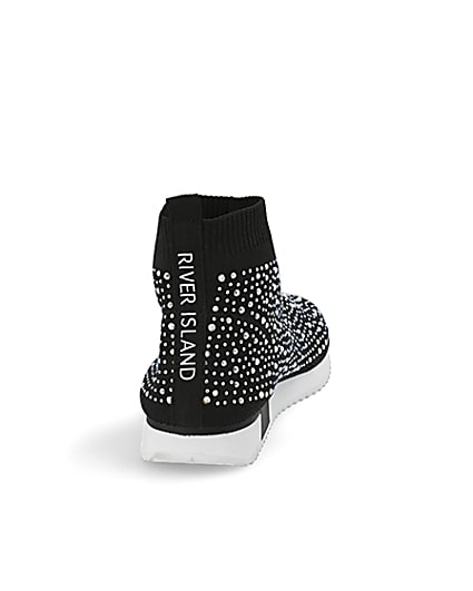 360 degree animation of product Girls black sequin embellished sock trainers frame-10