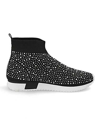 360 degree animation of product Girls black sequin embellished sock trainers frame-15