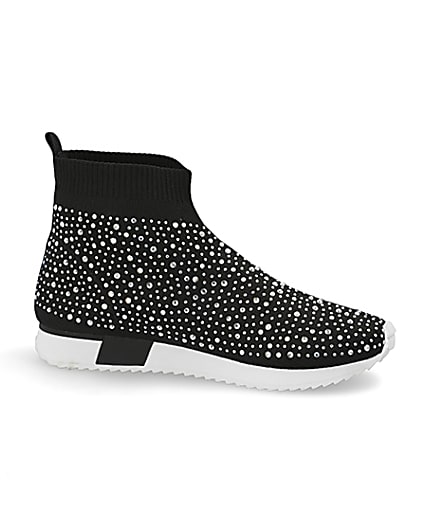 360 degree animation of product Girls black sequin embellished sock trainers frame-16