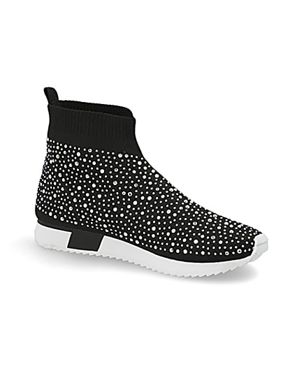 360 degree animation of product Girls black sequin embellished sock trainers frame-17