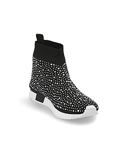 360 degree animation of product Girls black sequin embellished sock trainers frame-19