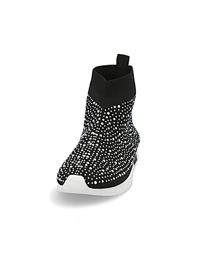 360 degree animation of product Girls black sequin embellished sock trainers frame-22