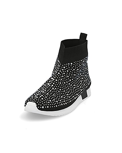360 degree animation of product Girls black sequin embellished sock trainers frame-23