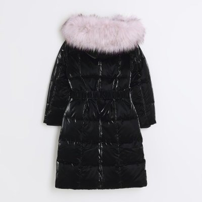 Girls black deals belted coat