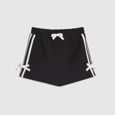 Girls Black Side Stripe Bow Shorts