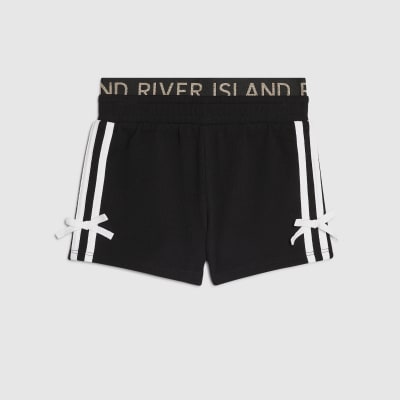 Girls Black Side Stripe Glitter Band Shorts