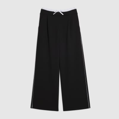 Girls Black Side Stripe Wide Leg Joggers