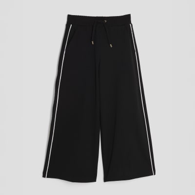 Girls Black Side Stripe Wide Leg Trousers