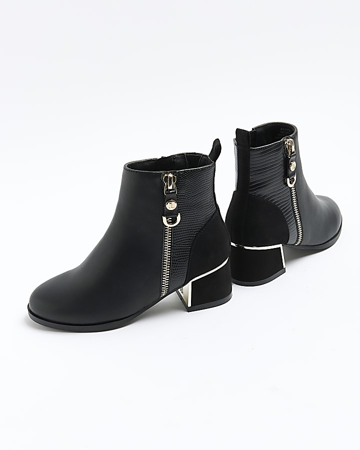 Girls black side zip heeled boots