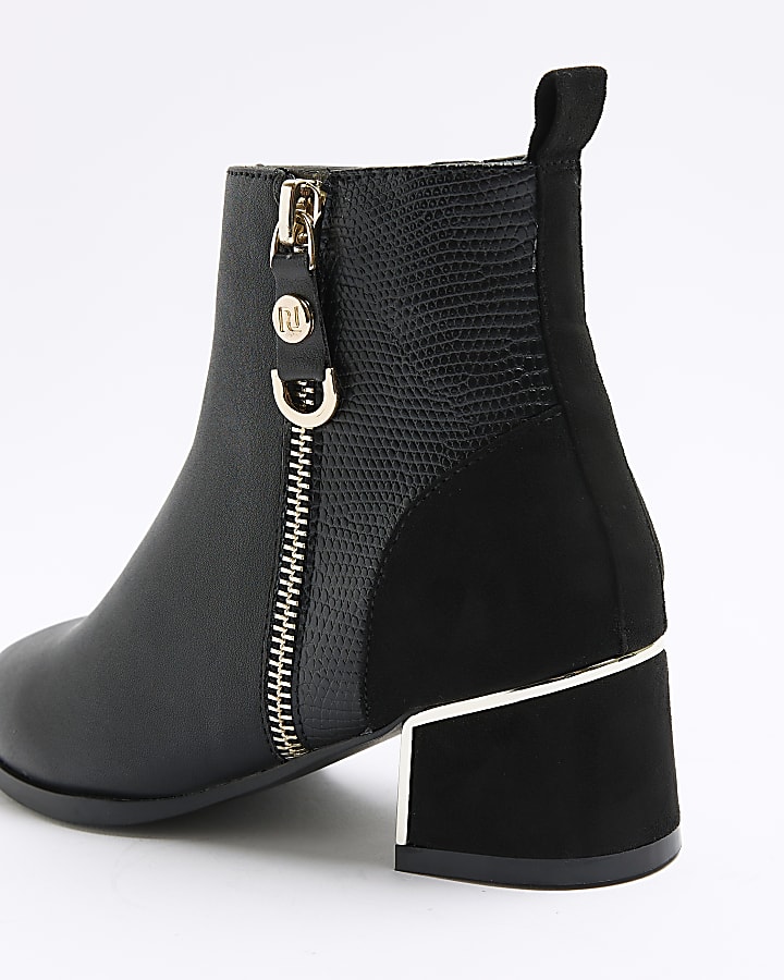 Girls black side zip heeled boots