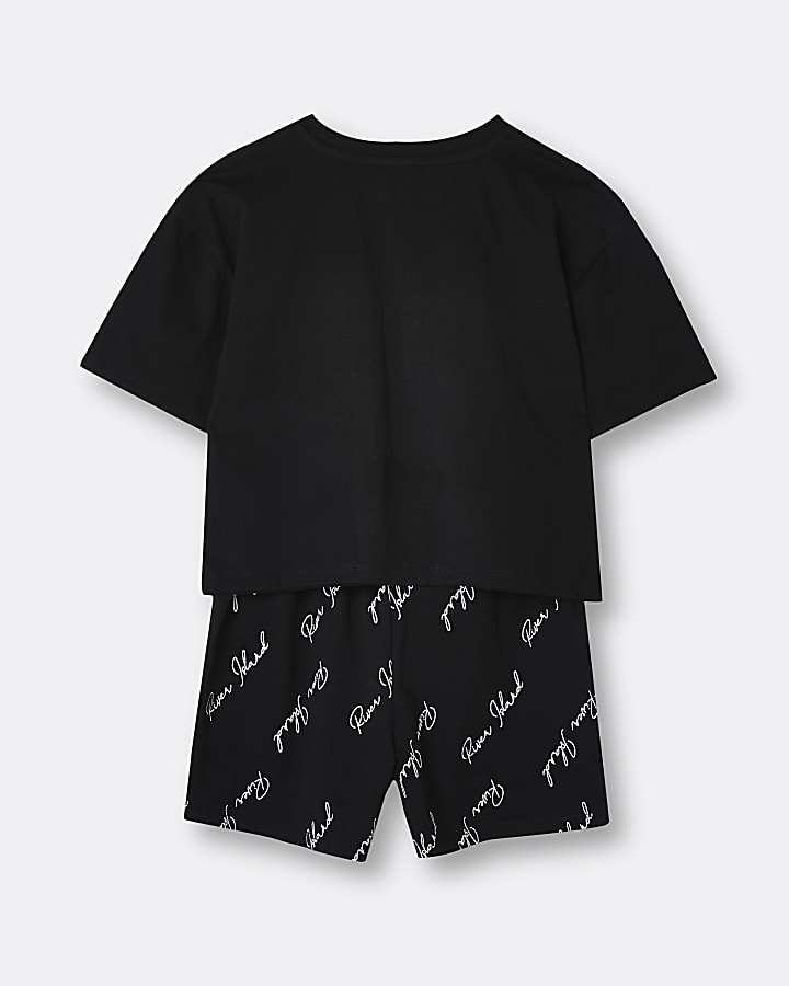 Girls black 'Sleepover checklist' pyjama set