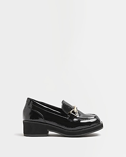 Girls Black Snaffle Chunky patent Loafers