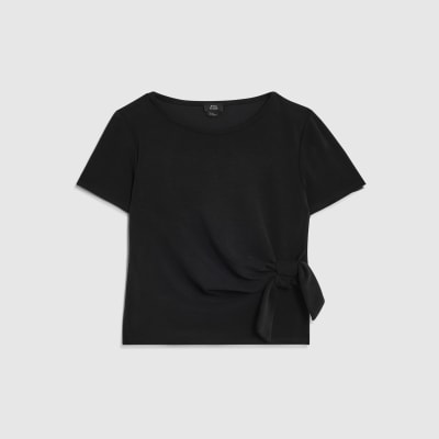 Girls Black Soft Touch Tie Side Top